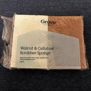 Grove Collaborative Walnut & Cellulose Scrubber Sponge 2 Pack NIP